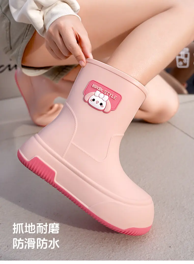 Japanese-type Rain Boots Women's Sweet Outer Wear Mid-tube Rain Boots Kitchen Work Wear-resistant Rubber Shoes fleece-lined Warm Non-slip Waterproof Shoes — feature 19