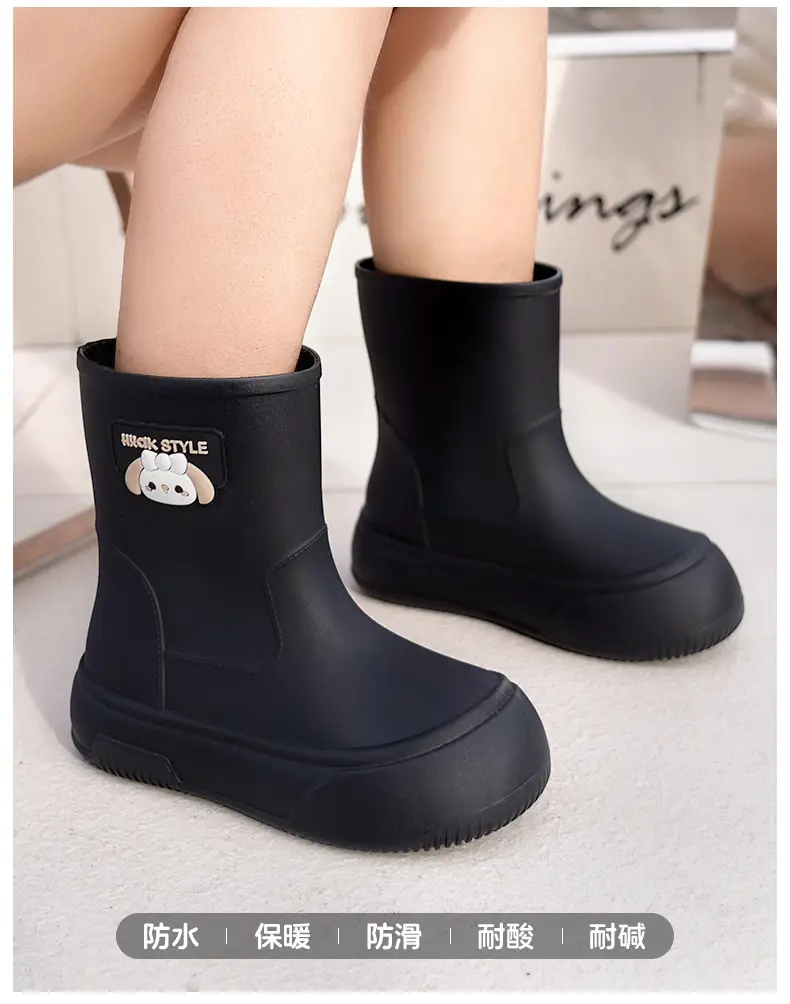 Japanese-type Rain Boots Women's Sweet Outer Wear Mid-tube Rain Boots Kitchen Work Wear-resistant Rubber Shoes fleece-lined Warm Non-slip Waterproof Shoes — feature 20