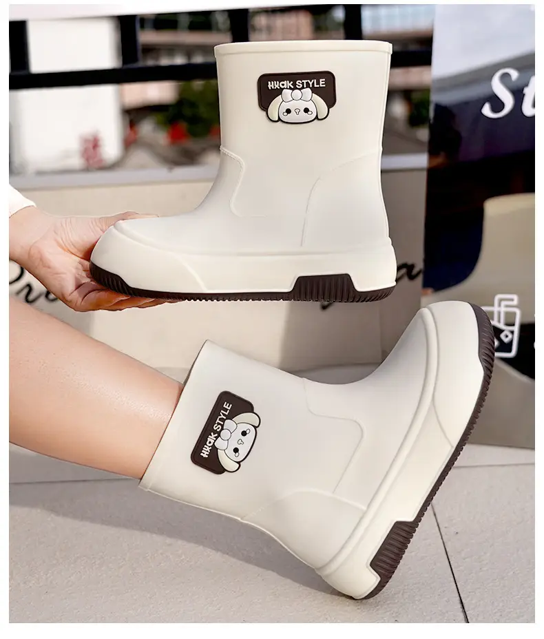 Japanese-type Rain Boots Women's Sweet Outer Wear Mid-tube Rain Boots Kitchen Work Wear-resistant Rubber Shoes fleece-lined Warm Non-slip Waterproof Shoes — feature 21