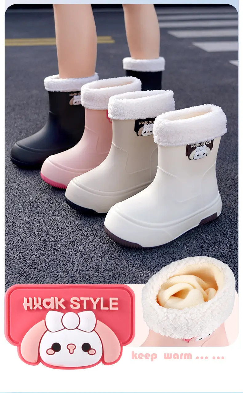 Japanese-type Rain Boots Women's Sweet Outer Wear Mid-tube Rain Boots Kitchen Work Wear-resistant Rubber Shoes fleece-lined Warm Non-slip Waterproof Shoes — feature 6