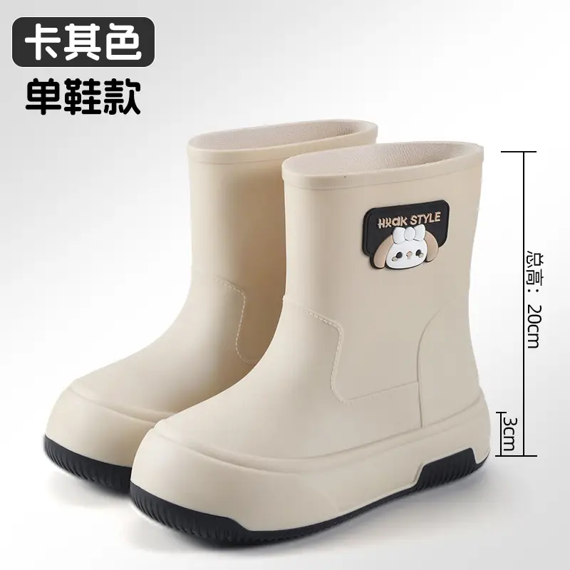 Japanese-type Rain Boots Women's Sweet Outer Wear Mid-tube Rain Boots Kitchen Work Wear-resistant Rubber Shoes fleece-lined Warm Non-slip Waterproof Shoes - Image 2