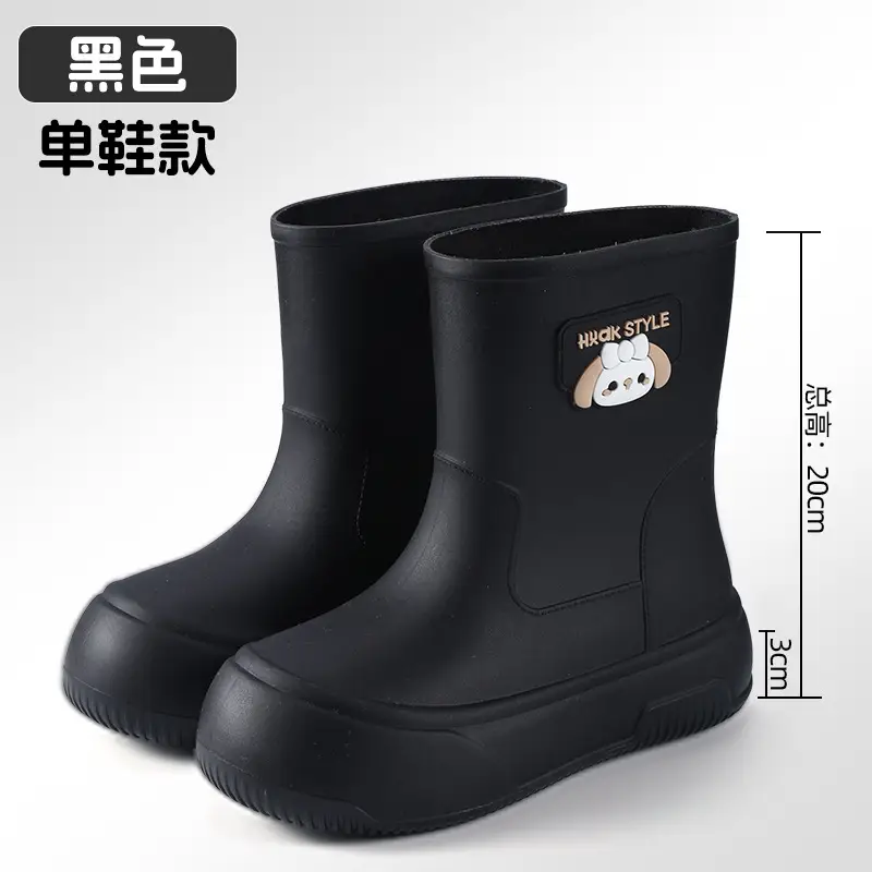 Japanese-type Rain Boots Women's Sweet Outer Wear Mid-tube Rain Boots Kitchen Work Wear-resistant Rubber Shoes fleece-lined Warm Non-slip Waterproof Shoes - Image 3