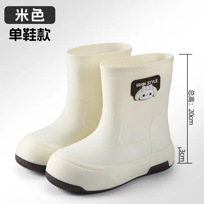 Japanese-type Rain Boots Women's Sweet Outer Wear Mid-tube Rain Boots Kitchen Work Wear-resistant Rubber Shoes fleece-lined Warm Non-slip Waterproof Shoes - Image 4