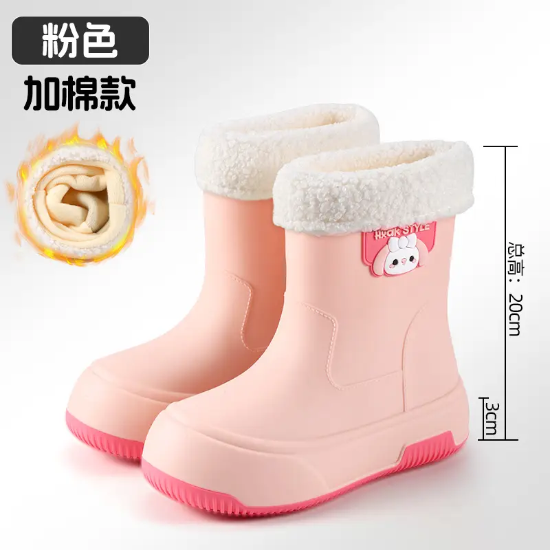 Japanese-type Rain Boots Women's Sweet Outer Wear Mid-tube Rain Boots Kitchen Work Wear-resistant Rubber Shoes fleece-lined Warm Non-slip Waterproof Shoes - Image 5