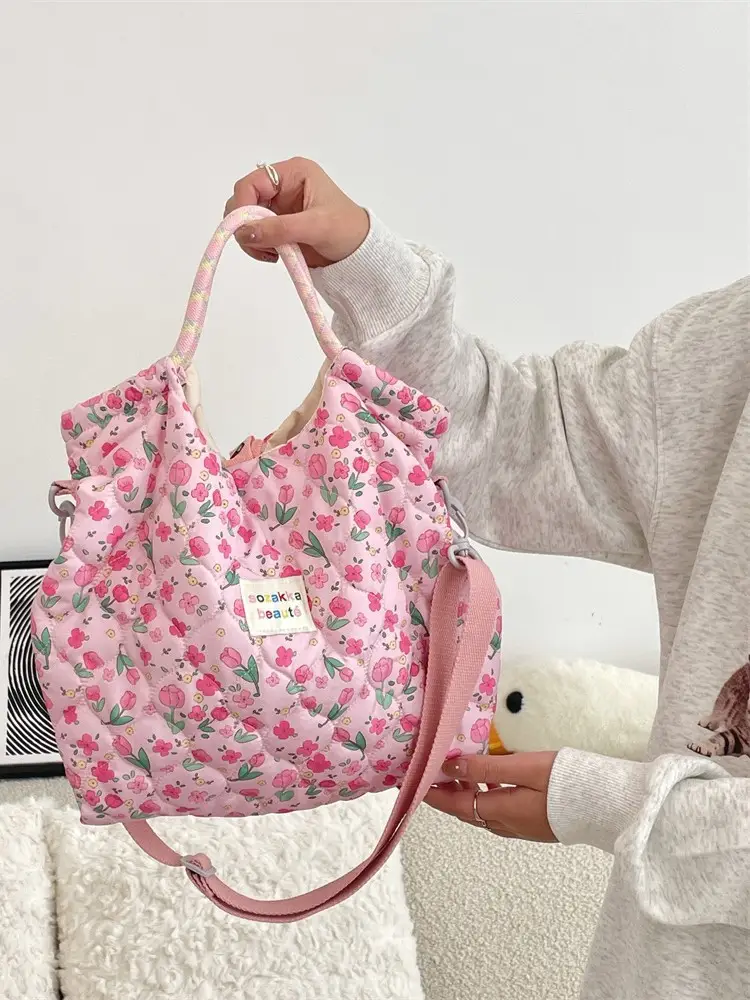 Women Quilted Cartoon Handbag Winter Satchel Crossbody - Image 5