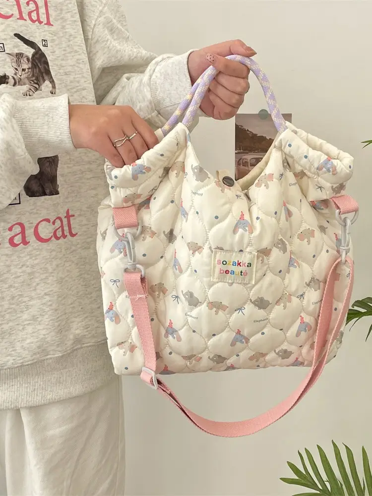 Women Quilted Cartoon Handbag Winter Satchel Crossbody - Image 8