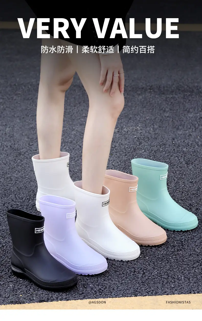 School Style Rain Shoes Women's Fashionable Outer Wear Non-slip Rain Boots Camping Fishing Waterproof Glue Shoes Cover fleece-lined Water Shoes for Women — feature 1