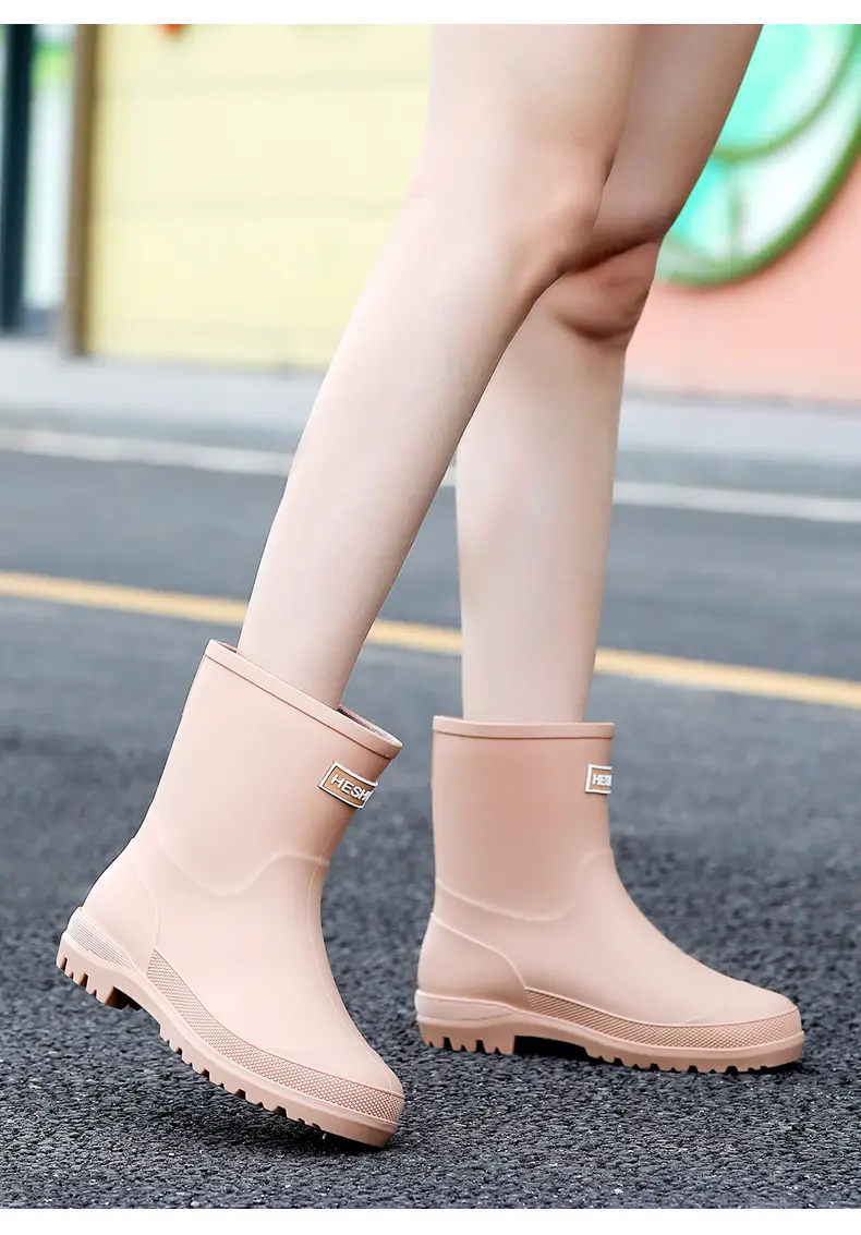 School Style Rain Shoes Women's Fashionable Outer Wear Non-slip Rain Boots Camping Fishing Waterproof Glue Shoes Cover fleece-lined Water Shoes for Women — feature 13