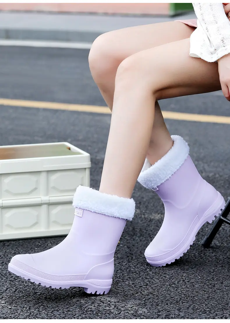 School Style Rain Shoes Women's Fashionable Outer Wear Non-slip Rain Boots Camping Fishing Waterproof Glue Shoes Cover fleece-lined Water Shoes for Women — feature 14
