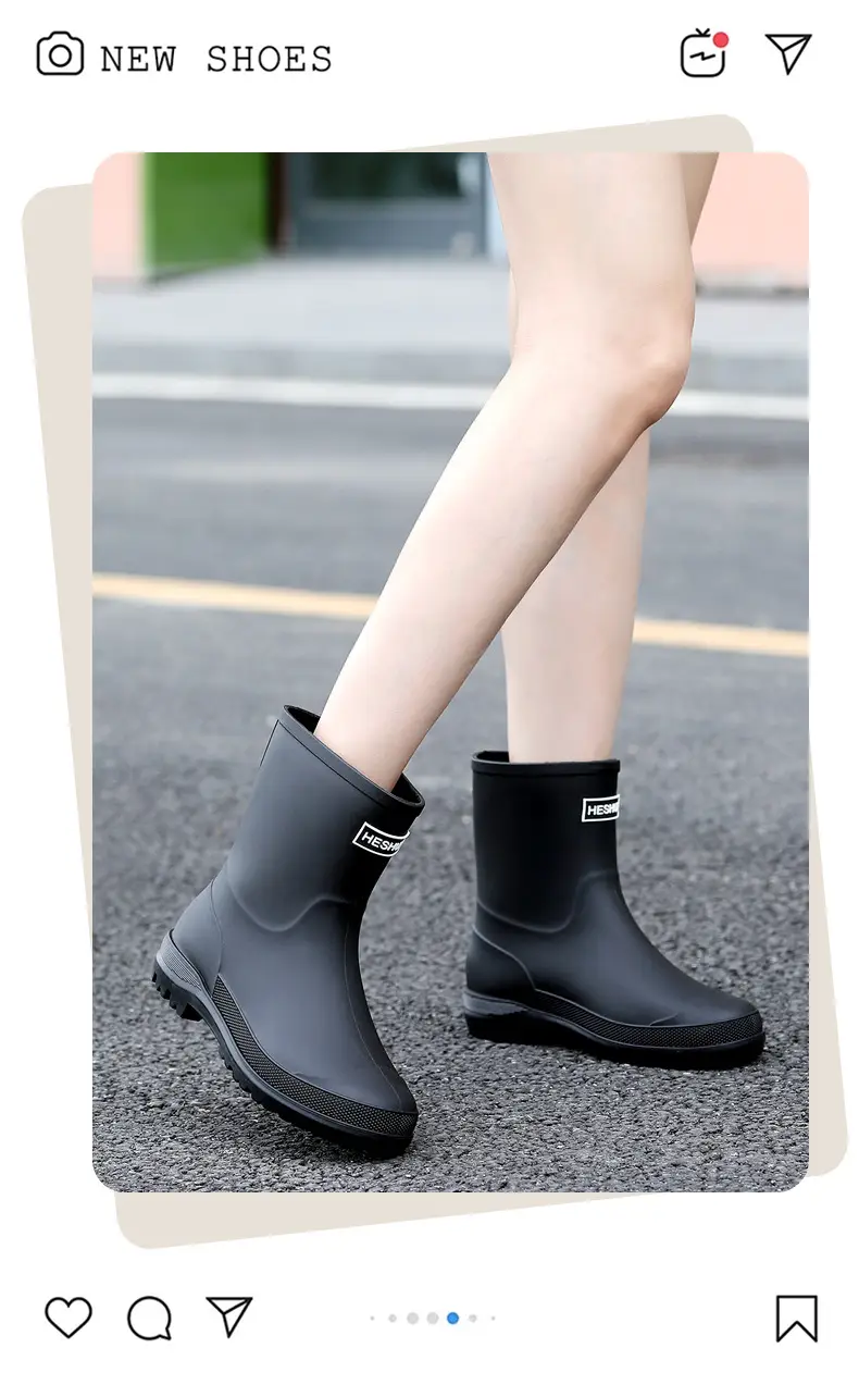 School Style Rain Shoes Women's Fashionable Outer Wear Non-slip Rain Boots Camping Fishing Waterproof Glue Shoes Cover fleece-lined Water Shoes for Women — feature 2