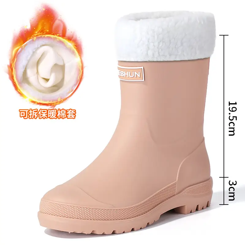 School Style Rain Shoes Women's Fashionable Outer Wear Non-slip Rain Boots Camping Fishing Waterproof Glue Shoes Cover fleece-lined Water Shoes for Women - Image 10
