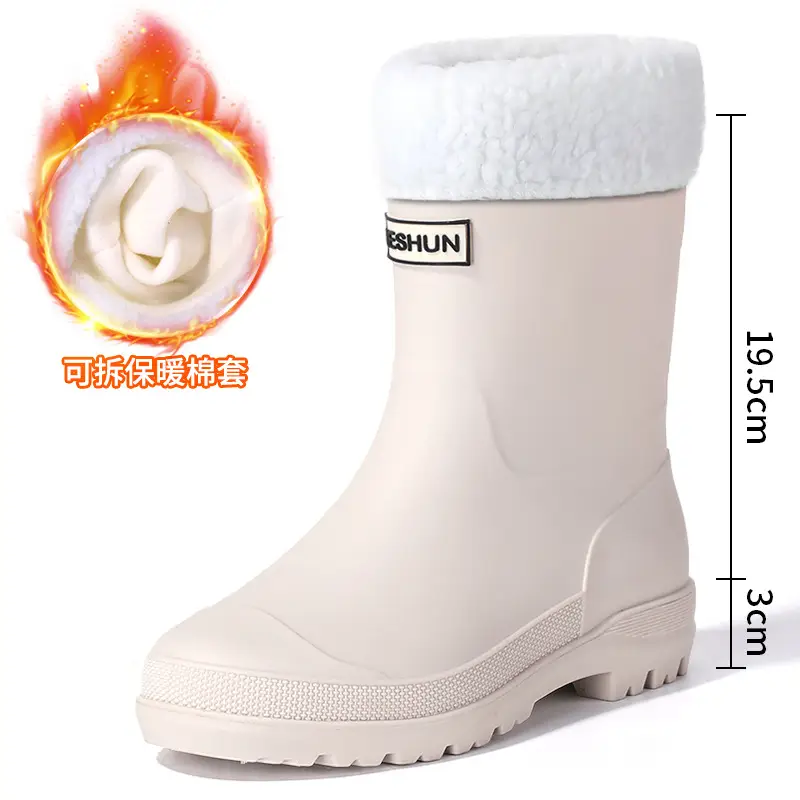 School Style Rain Shoes Women's Fashionable Outer Wear Non-slip Rain Boots Camping Fishing Waterproof Glue Shoes Cover fleece-lined Water Shoes for Women - Image 6