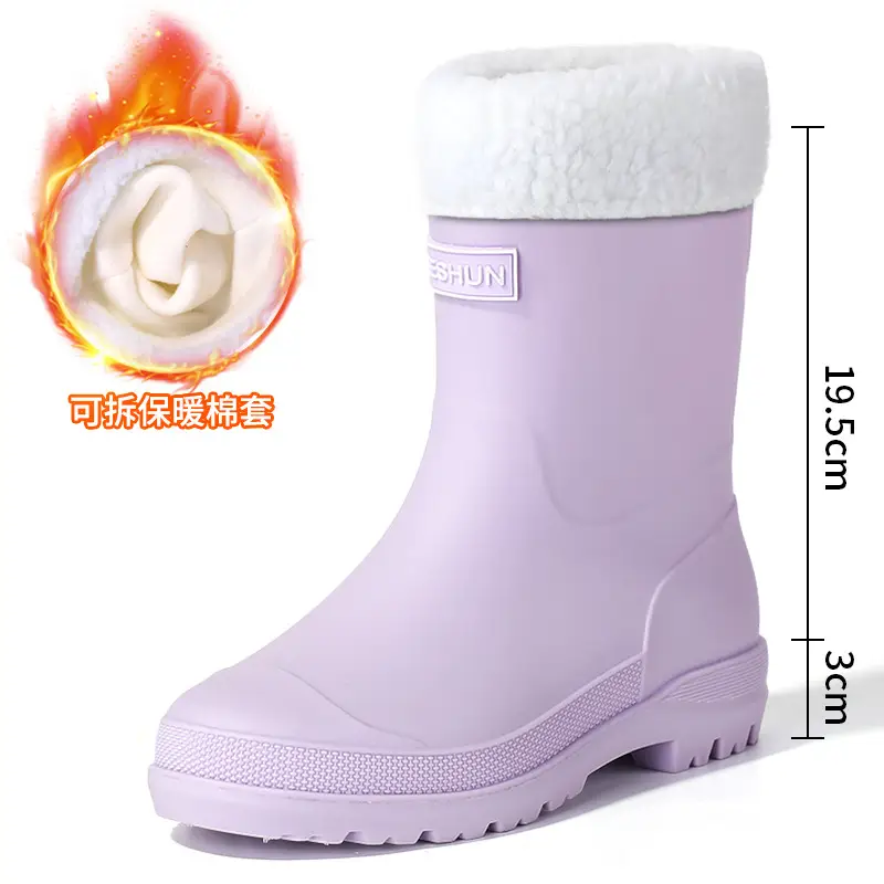 School Style Rain Shoes Women's Fashionable Outer Wear Non-slip Rain Boots Camping Fishing Waterproof Glue Shoes Cover fleece-lined Water Shoes for Women - Image 8