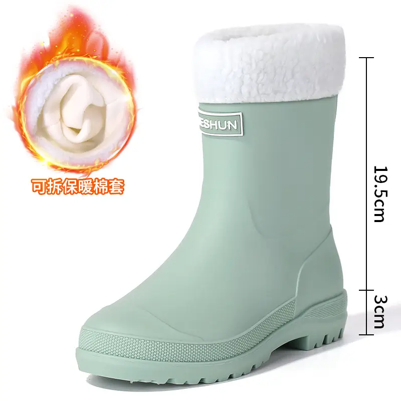 School Style Rain Shoes Women's Fashionable Outer Wear Non-slip Rain Boots Camping Fishing Waterproof Glue Shoes Cover fleece-lined Water Shoes for Women - Image 9