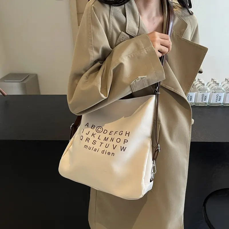 Women's Black Lettered Shoulder Bag with Large Zip Pocket - Image 3