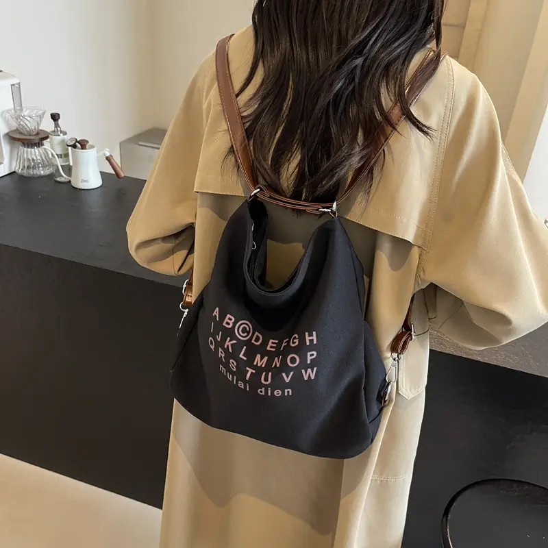 Women's Black Lettered Shoulder Bag with Large Zip Pocket - Image 5