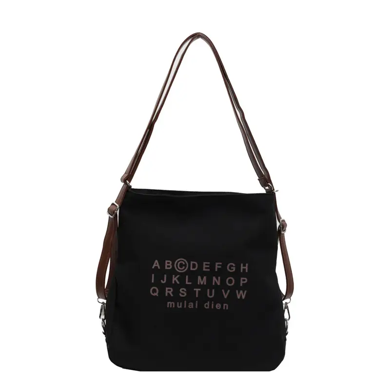 Women's Black Lettered Shoulder Bag with Large Zip Pocket - Image 7