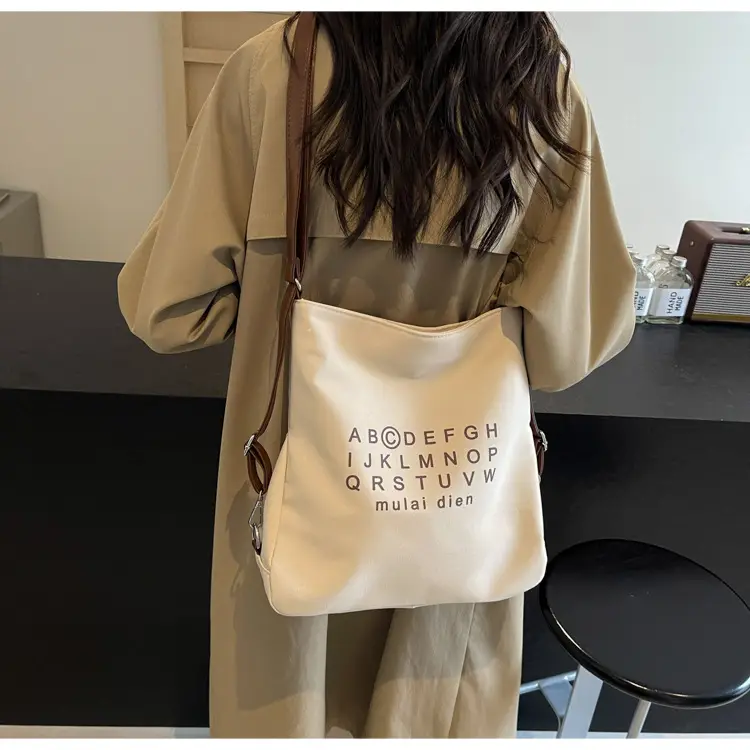 Women's Black Lettered Shoulder Bag with Large Zip Pocket — feature 9