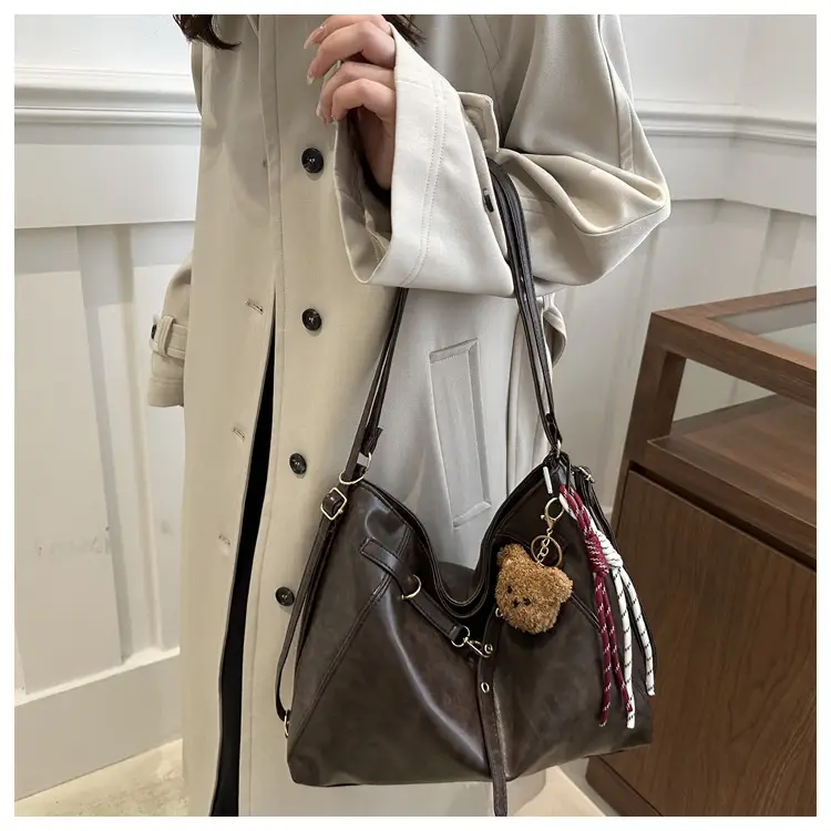 Women's Multi-Functional Crossbody Bag Brown Black Large Capacity — feature 21
