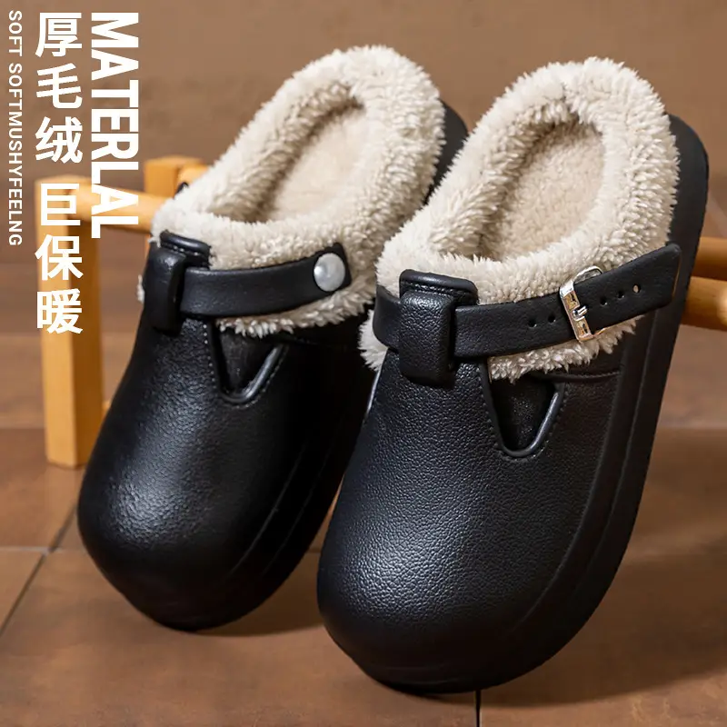 Waterproof and Stain-Resistant Cotton Slippers for Women, Winter Indoor Home Thick-Soled Non-Slip Fleece-Lined Warm Outdoor Plush Birkenstock-Style Cotton Shoes - Image 5