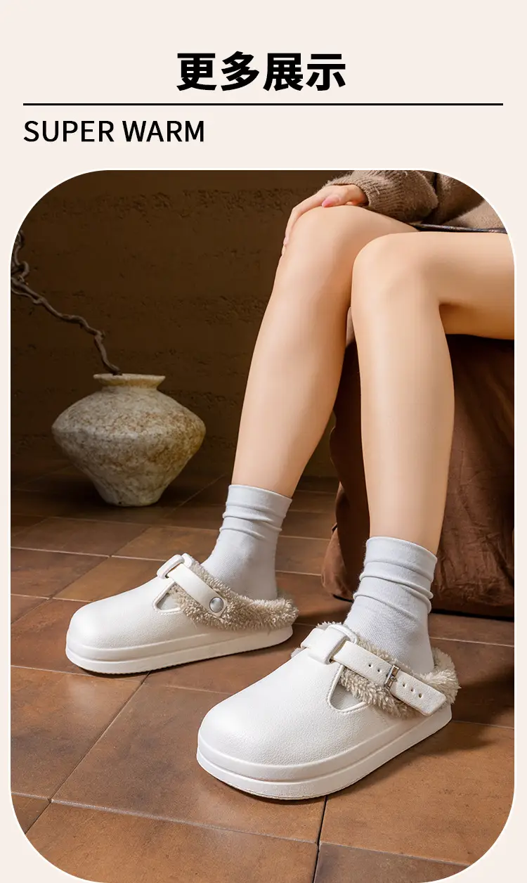 Waterproof and Stain-Resistant Cotton Slippers for Women, Winter Indoor Home Thick-Soled Non-Slip Fleece-Lined Warm Outdoor Plush Birkenstock-Style Cotton Shoes — feature 13
