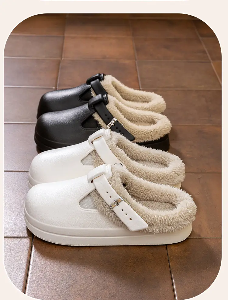 Waterproof and Stain-Resistant Cotton Slippers for Women, Winter Indoor Home Thick-Soled Non-Slip Fleece-Lined Warm Outdoor Plush Birkenstock-Style Cotton Shoes — feature 16