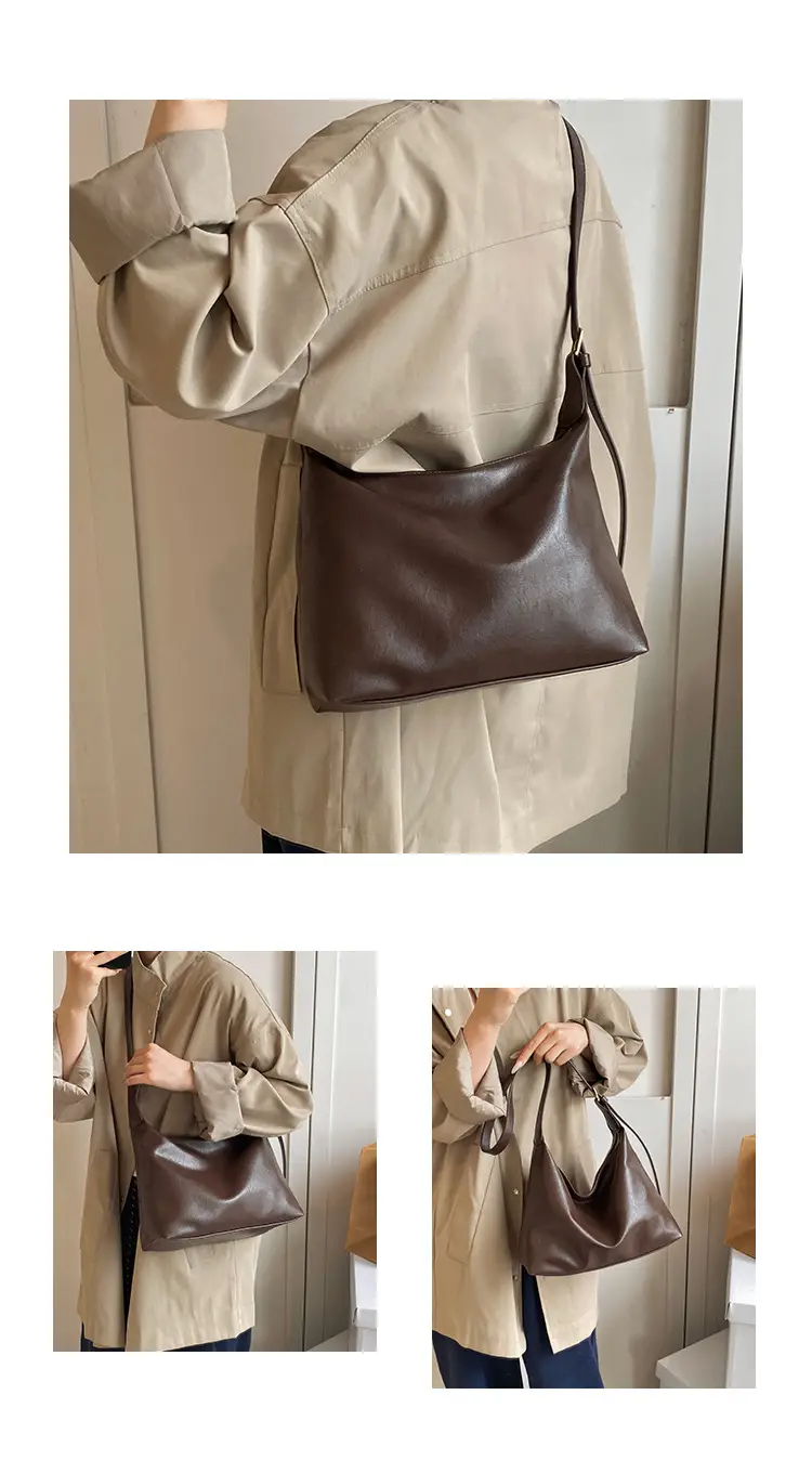 Large Capacity Brown Leather Shoulder Bag for Women — feature 10