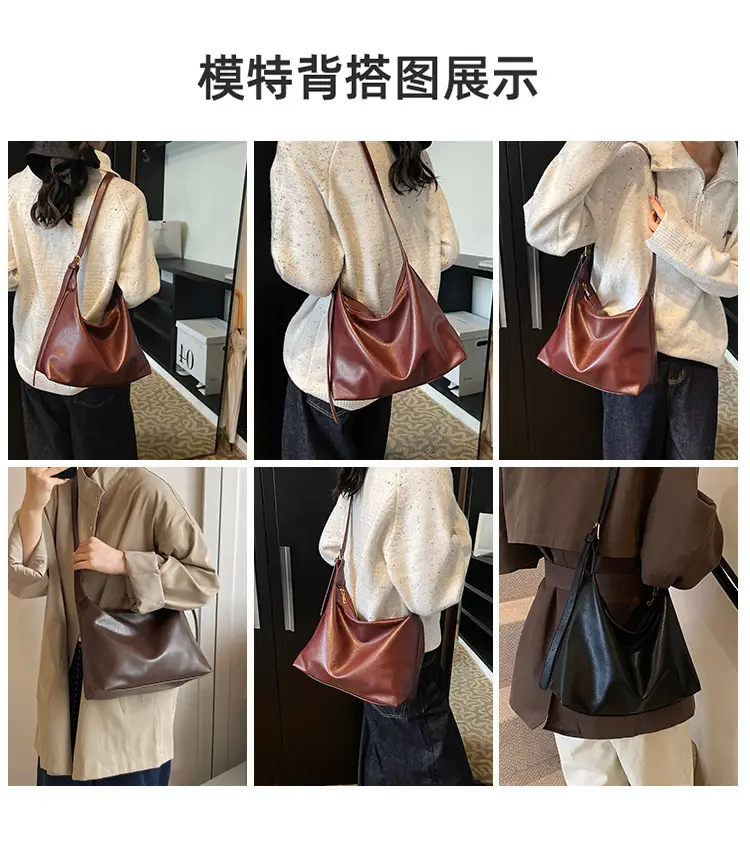 Large Capacity Brown Leather Shoulder Bag for Women — feature 11
