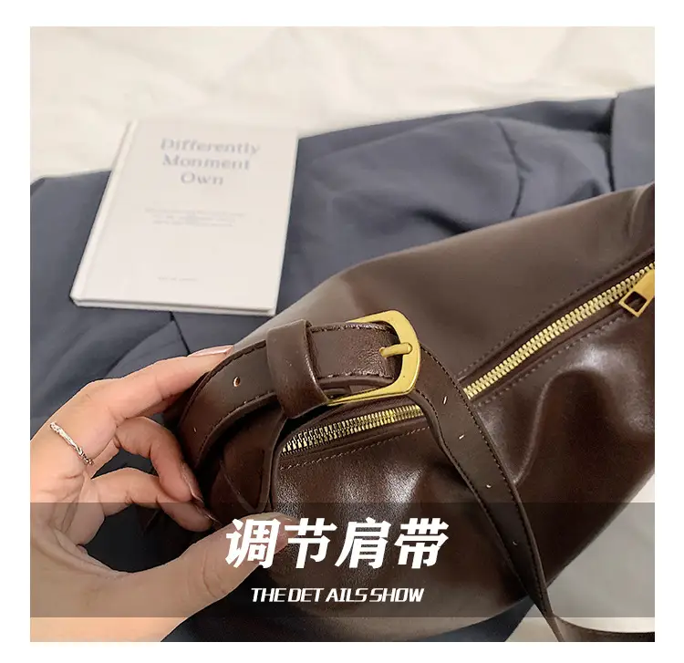 Large Capacity Brown Leather Shoulder Bag for Women — feature 6