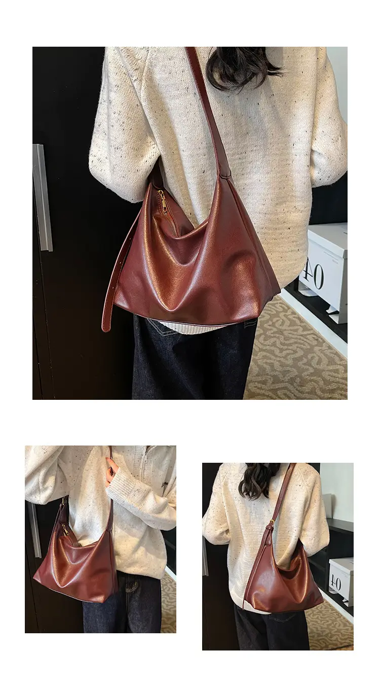 Large Capacity Brown Leather Shoulder Bag for Women — feature 8