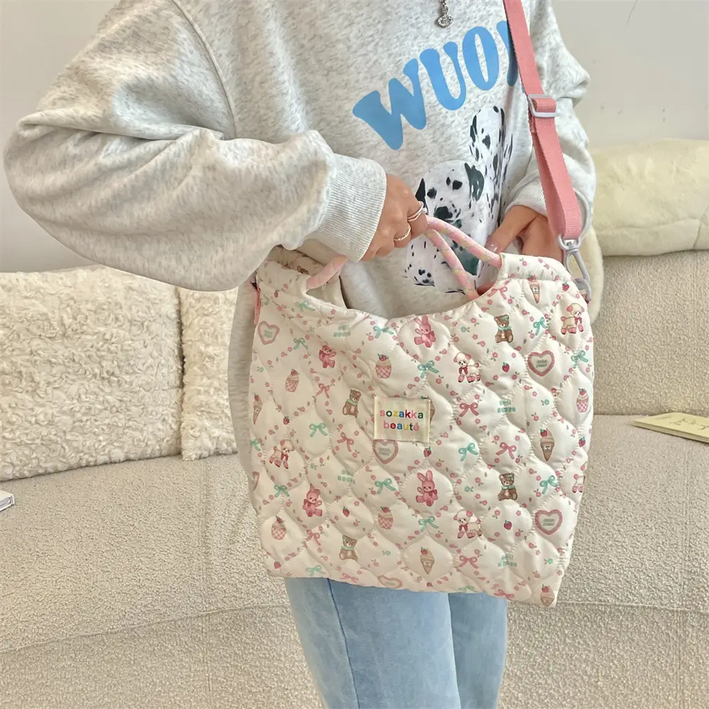 Pink Quilted Cartoon Handbag for Women - Image 2