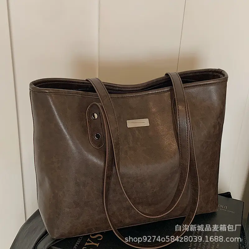 Brown Leather Tote Bag for Women Large Capacity Commuter Bag - Image 6