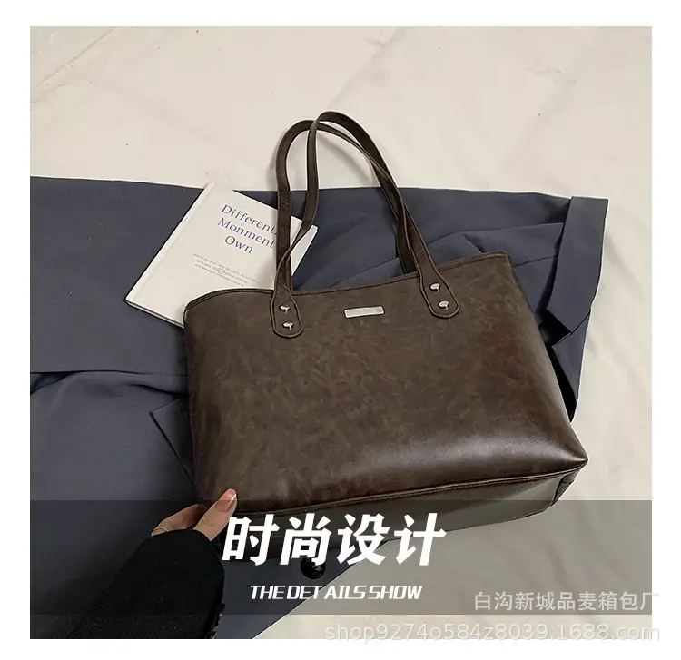 Brown Leather Tote Bag for Women Large Capacity Commuter Bag — feature 10