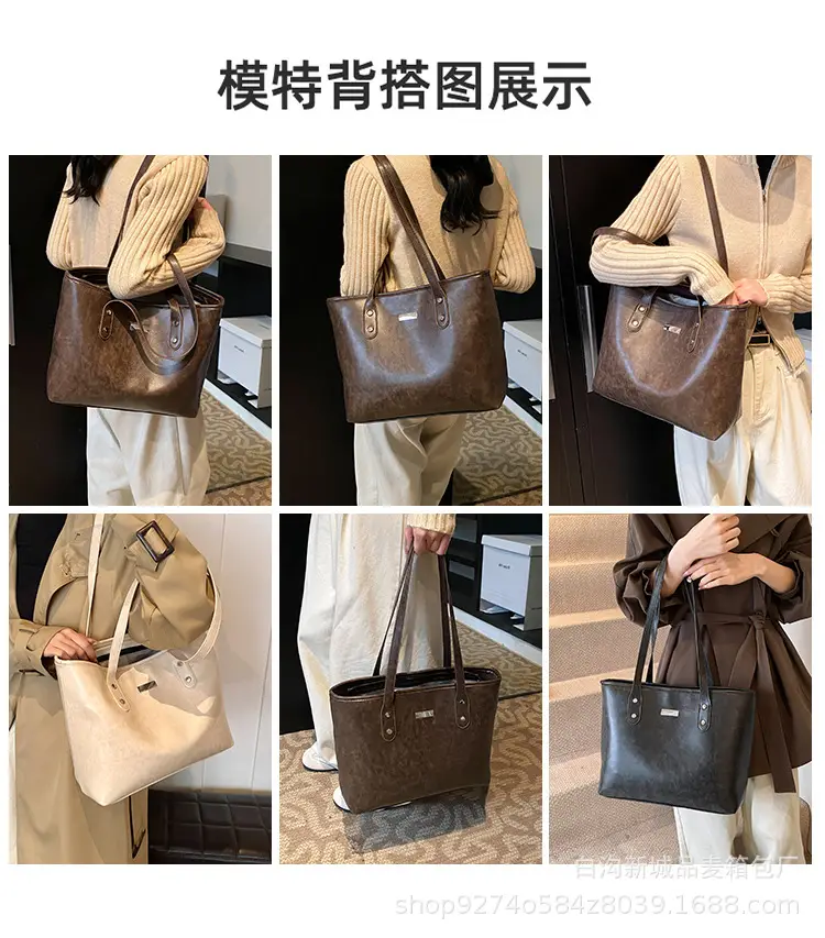 Brown Leather Tote Bag for Women Large Capacity Commuter Bag — feature 3