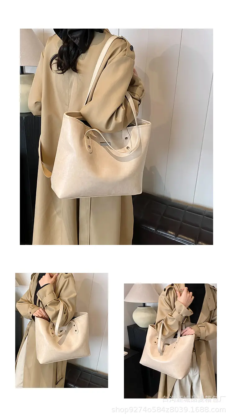 Brown Leather Tote Bag for Women Large Capacity Commuter Bag — feature 4