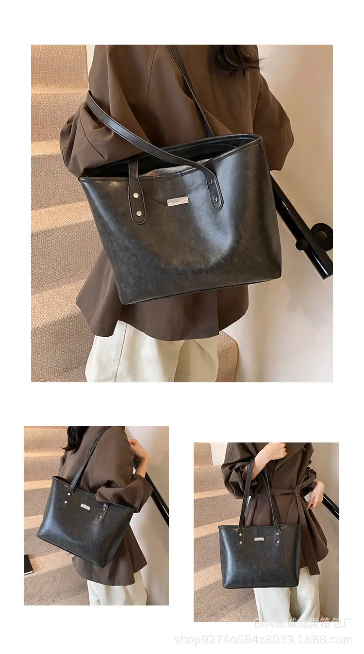 Brown Leather Tote Bag for Women Large Capacity Commuter Bag — feature 5