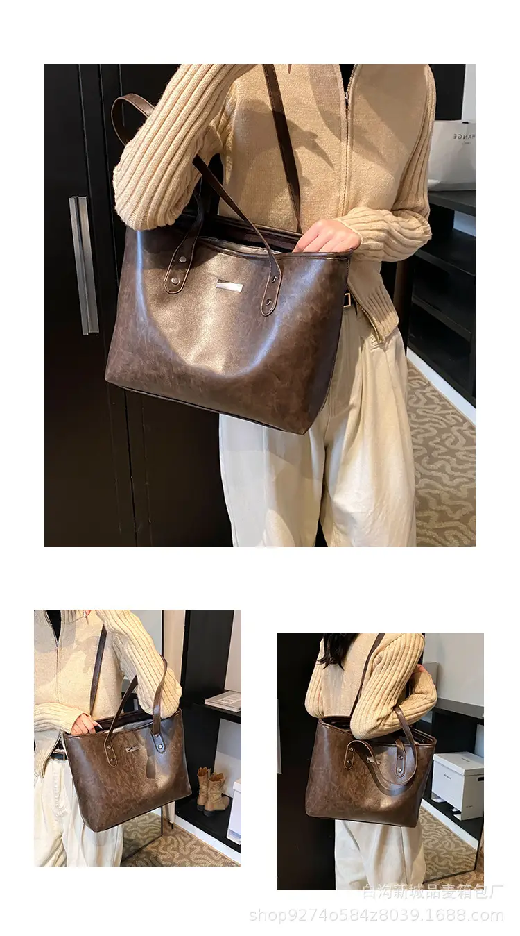 Brown Leather Tote Bag for Women Large Capacity Commuter Bag — feature 6