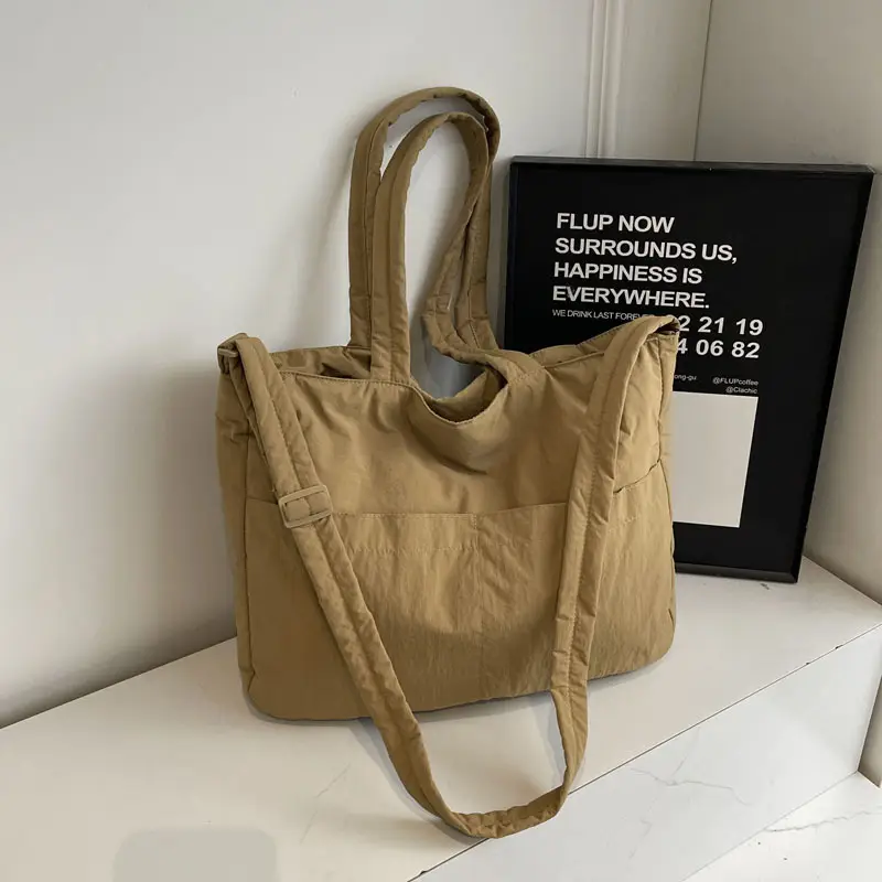 Women's Grey Nylon Shoulder Bag Large Capacity - Image 9