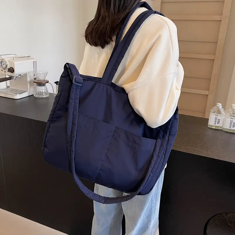 Women's Grey Nylon Shoulder Bag Large Capacity - Image 10