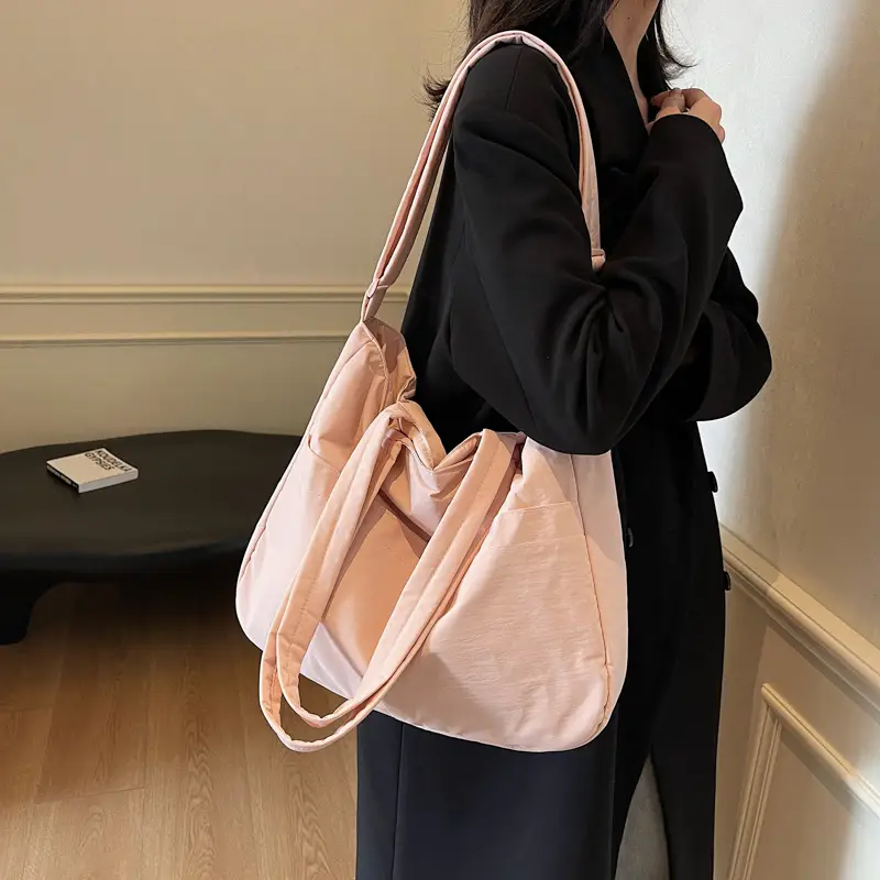 Women's Grey Nylon Shoulder Bag Large Capacity - Image 11