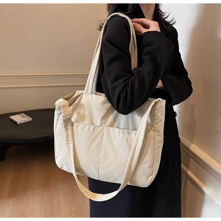 Women's Grey Nylon Shoulder Bag Large Capacity — feature 1