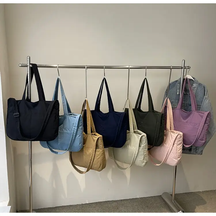 Women's Grey Nylon Shoulder Bag Large Capacity — feature 10