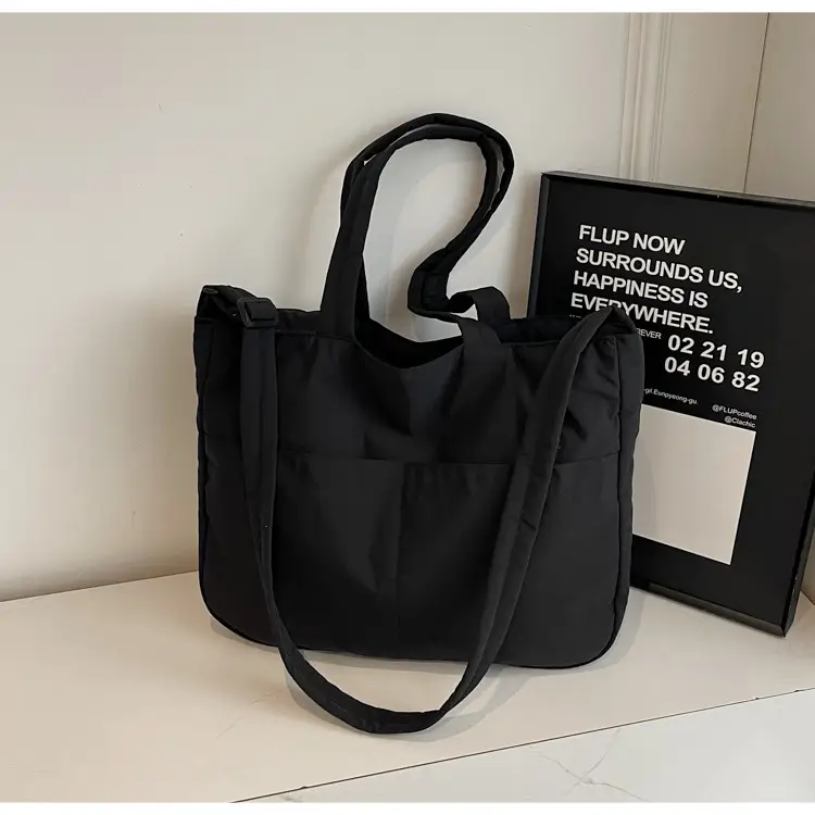 Women's Grey Nylon Shoulder Bag Large Capacity — feature 12