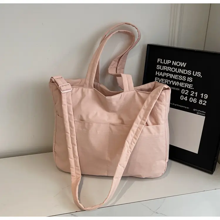 Women's Grey Nylon Shoulder Bag Large Capacity — feature 13