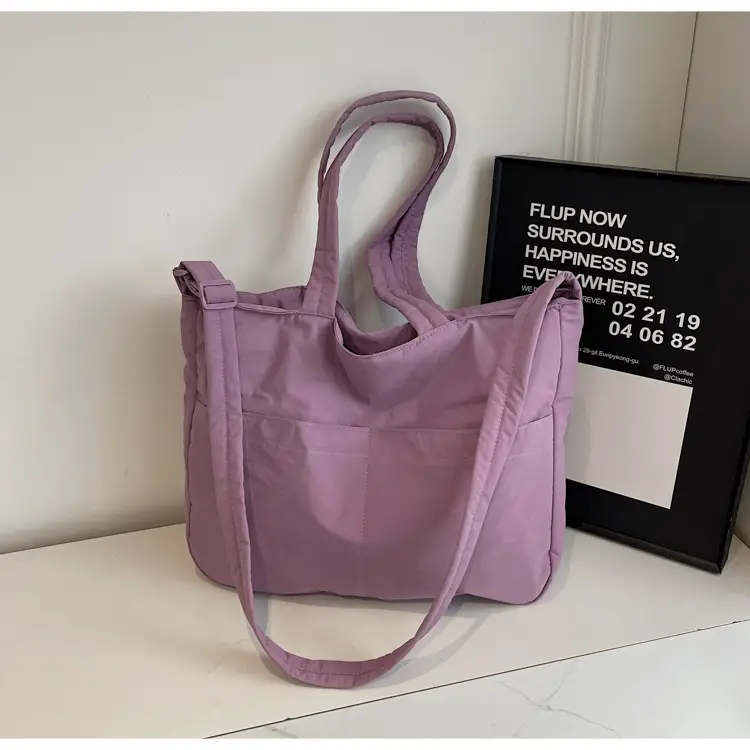 Women's Grey Nylon Shoulder Bag Large Capacity — feature 14