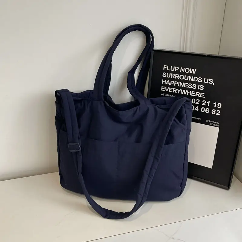 Women's Grey Nylon Shoulder Bag Large Capacity — feature 16