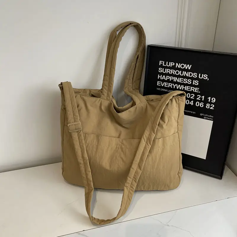 Women's Grey Nylon Shoulder Bag Large Capacity — feature 17