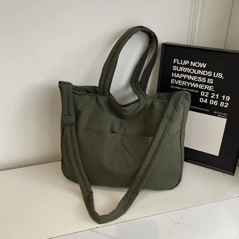 Women's Grey Nylon Shoulder Bag Large Capacity — feature 18