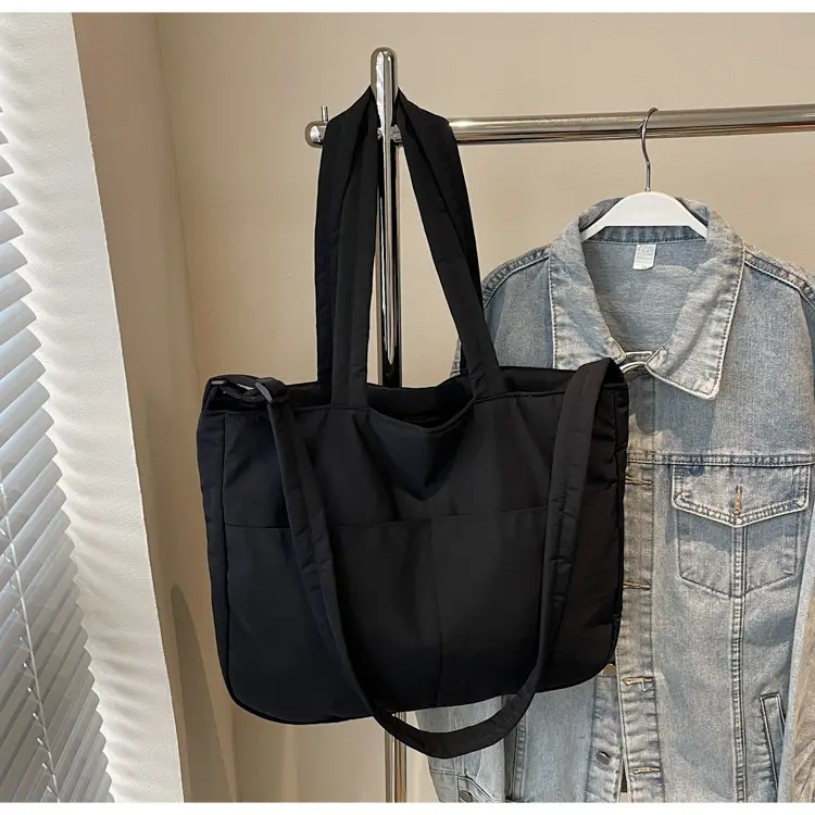 Women's Grey Nylon Shoulder Bag Large Capacity — feature 28