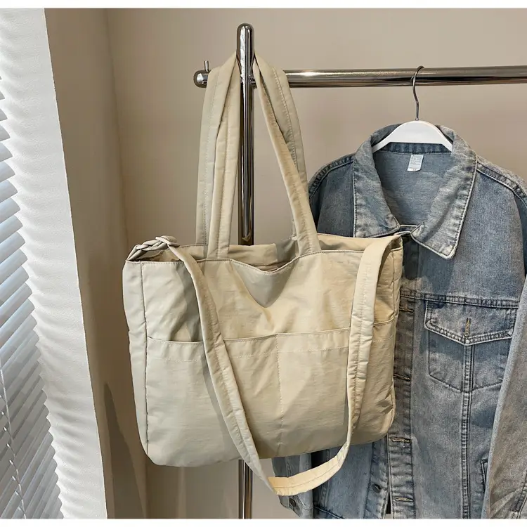 Women's Grey Nylon Shoulder Bag Large Capacity — feature 29